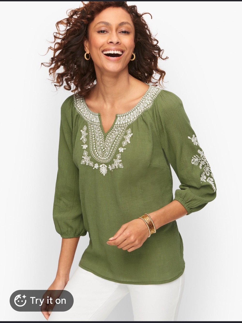 Talbots embroidered gauze top size small petite
